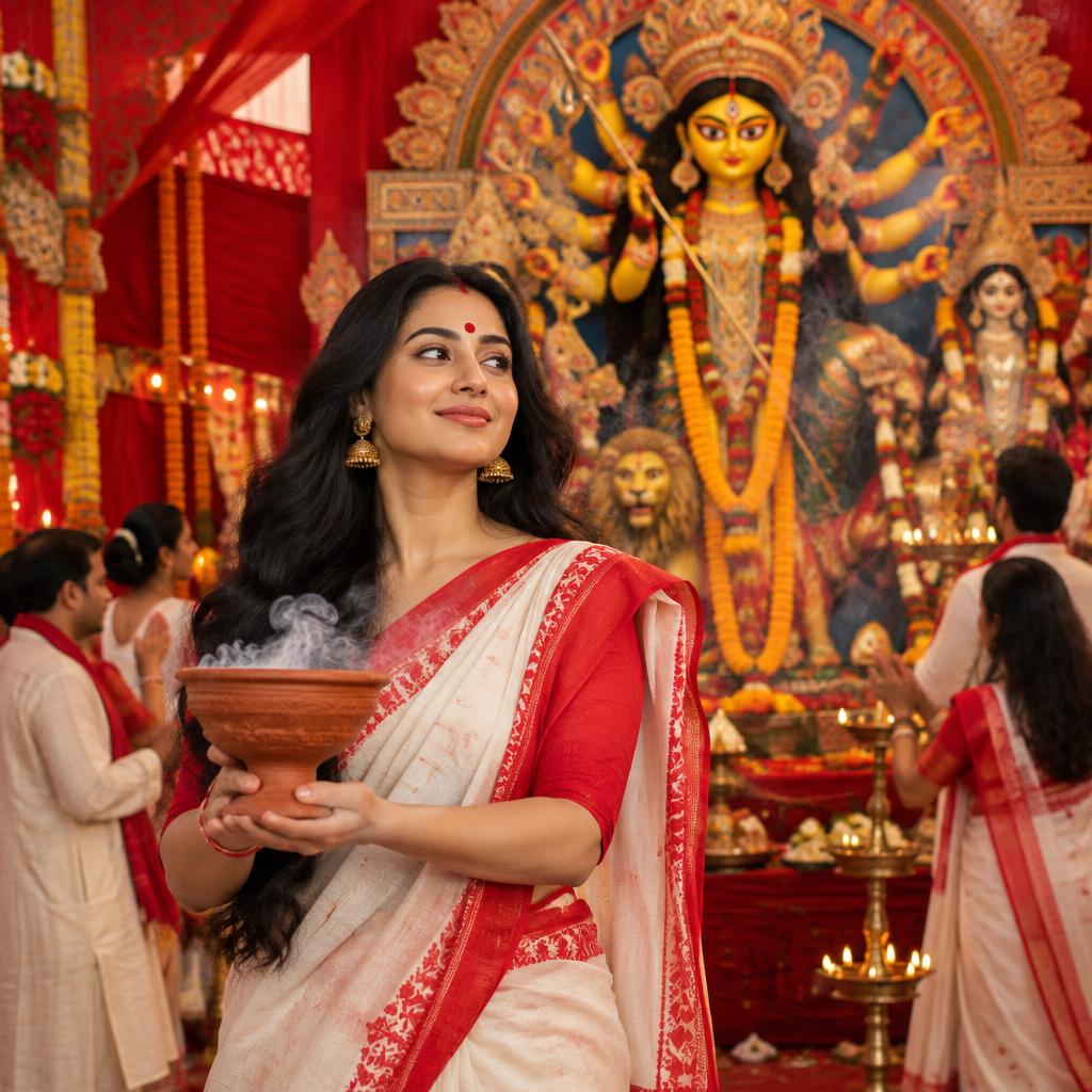 Navratri / Durga Puja — Cinematic Dhunuchi Reel — Pixalera video prompt