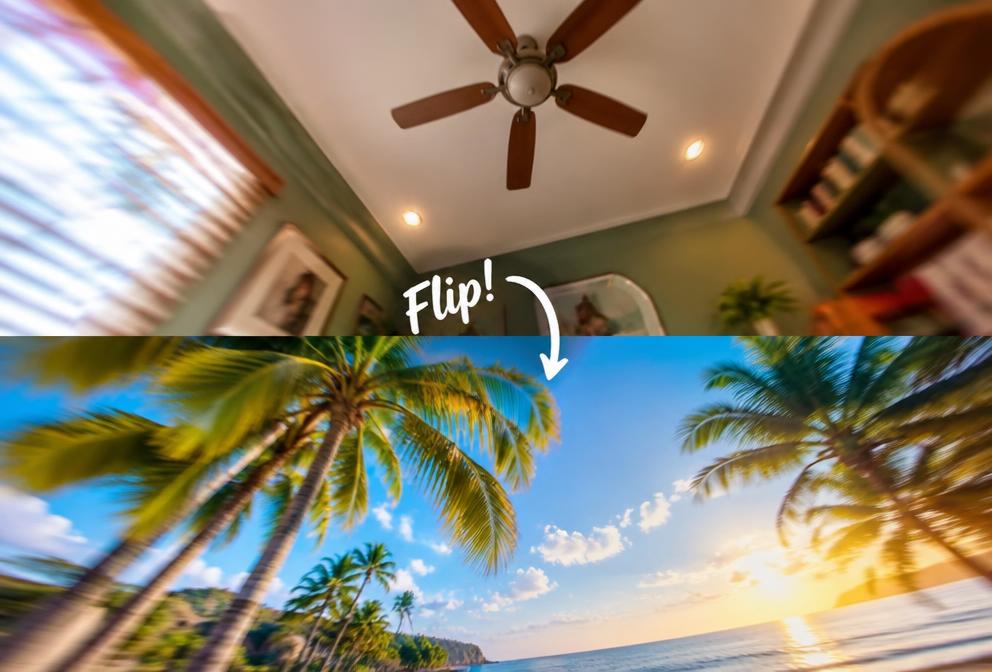 Ceiling-Flip Transition Reel — Pixalera video prompt