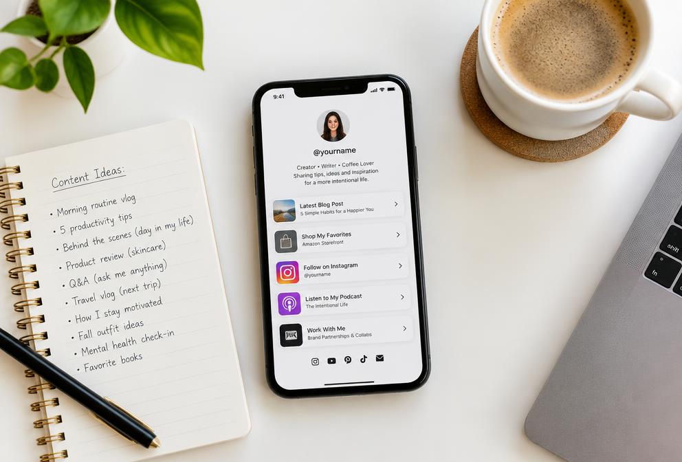Creator Workspace — Link in Bio Theme — Pixalera photo prompt